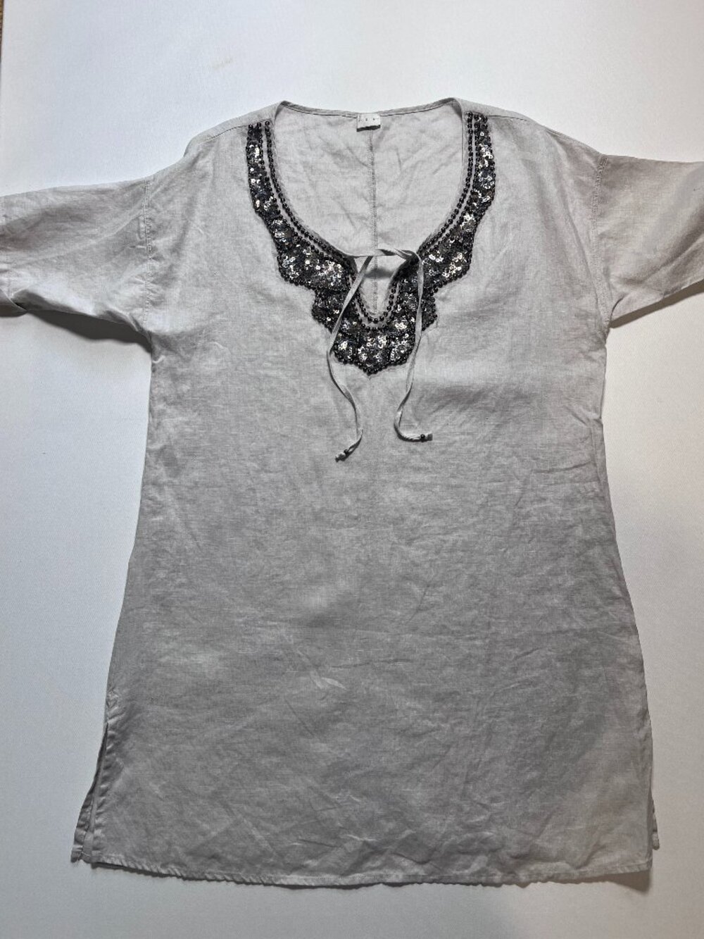 Poetry Linen Beaded Tunic Shirt Dress